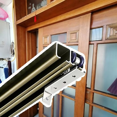 Rail Porte Coulissante 86 90 106 130 Cmbarn Système de Coulissement Double Rail pour 2 Portes, Kit de Quincaillerie pour Portes Escamotables de Placard, Guide de Coulissement(80cm/2.6ft)