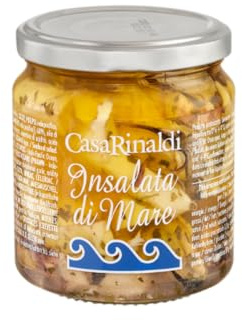 Casa Rinaldi - Meeresfrüchtesalat, intensiver Geschmack von Meeresfrüchten und Krebstieren, auf der Basis von Sonnenblumenkernöl, Essig und Knoblauch, 280 g Glas