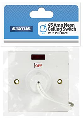 STATUS Ceiling Switch | White 45A 2 Way Pull Cord Light Switch Bathroom | S45ACSB3