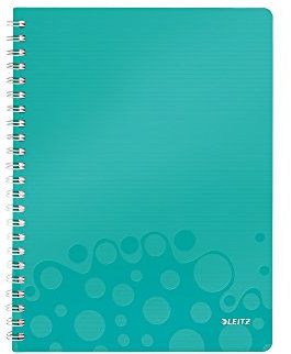 Leitz WOW Collegeblock A4 kariert, 160 Seiten, 80 Blatt FSC-zertifiziertes Papier 80 g/m², Doppelspiralbindung, PP-Einband, Notizbuch mit Sichthülle und Lineal, Für Büro oder Schule, Eisblau, 46380051