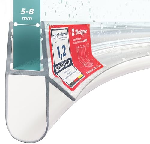 STEIGNER Joint de douche pour paroi en verre, 100cm, vitre 5/6/7/8mm, joint d'étanchéité PVC courbé pour les cabines de douche arrondies, UK17