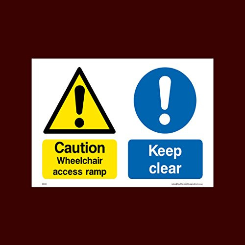 USSP&S Caution Wheelchair access ramp Keep clear Plastic Sign with double sided fixing tape (DDA5) - Fire, Disabled, Wheelchair, Ramp, Parking, Emergency