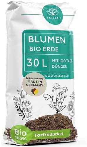 Bio Blumenerde 30 L mit Dünger - Erde für Pflanzen - Torfreduzierte Pflanzenerde aus 100% natürlichen Rohstoffen für kräftige Blumen - Universalerde für Pflanzen