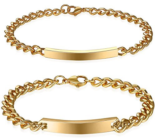 JewelryWe Valentinstag Schmuck EIN Paar Partnerarmband Edelstahl Hochglanz Poliert Gold Link Panzerarmband Panzerkette Armband Pärchen Armreifen für Herren Damen