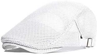 Coucoland Barett Cap Herren Sommer Netz Schiebermütze Atmungsaktiv Schirmmütze Newsboy Flat Cap Baskenmütze Herren Alltagsleben Accessoires (Weiß, Verstellbare Träger)