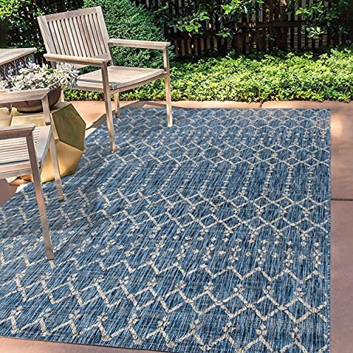 JONATHAN Y SMB108B-8 Ourika Moroccan Geometric Textured Weave Indoor Outdoor Area Rug, Bohemian, Sc&inavian Easy Clean, Bedroom, Kitchen, Backyard, Patio, Non Shed, Navy/Light Gray, 240 cm X 300 cm