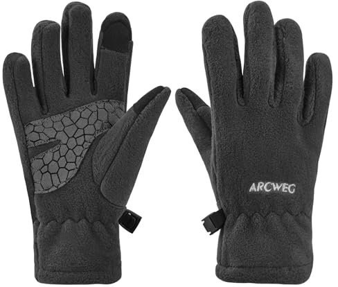 Arcweg Handschuhe Kinder Fleece Warm Laufhandschuhe Winter Gloves rutschfest Fahrradhandschuhe Touchscreen Winterhandschuhe Jungen Mädchen Fingerhandschuhe Camping Wandern Laufen Grau L-XL 7-8 Jahre