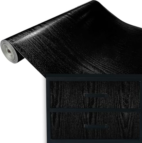 DecoMeister Vinilo Adhesivo para Muebles 67,5x100 cm - Papel Decorativo con Efecto Madera para Cocina, Armarios y Mesa - Lámina Autoadhesiva de PVC Termoformable e Impermeable - Madera Negra