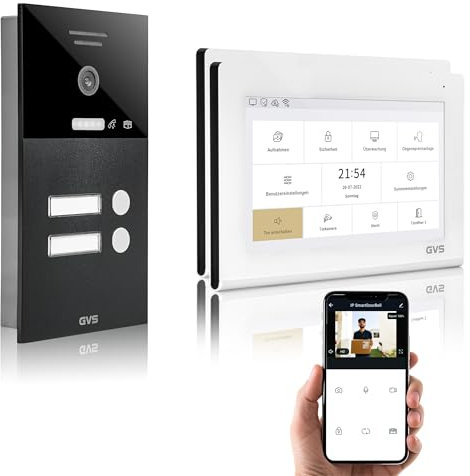 GVS - IP Video Türsprechanlage 2-Familienhaus mit Türöffner, HD Kamera, 2x7 Zoll Monitor & App - Smarte Video Türklingel mit Kamera & Gegensprechanlage (AVS1350U)
