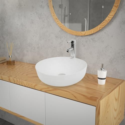 ECD Germany Vasque à Poser Salle de Bain - 400 x 400 mm x 135 mm - en Céramique - Rond - Blanc - Vasque Salle de Bain - Lave-Mains Évier - Lavabo à Poser sur Meuble - Moderne - sans Kit de Vidange