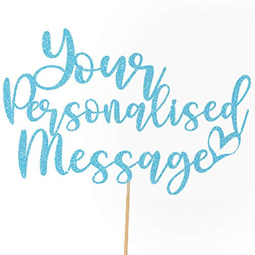 Any Text Personalised Glitter Cake Topper - Light Blue Name, Age, Words Glitter Cake Decoration and Sprinkles - Happy Birthday Decorations - Personalised Toppers for Cakes by Cakeshop