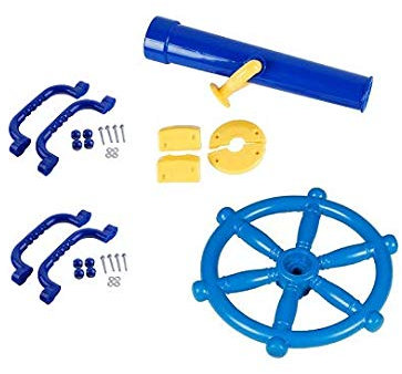 Spielturmzubehör Steuerrad+Teleskop+2xHandgriffe im Set billiger Spielhaus (blau)