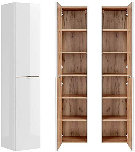 Lomadox Badezimmer Hochschrank in Weiß-Hochglanz B/H/T ca. 35/170/33cm