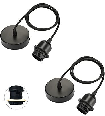 Linkind 2er Lampenaufhängung mit Befestigungsring, 100cm Textilkabel Höhenverstellbar, Standard E27 Socket Lampen Halterung ideal für Schlafzimmer, Kinderzimmer, Schwarz