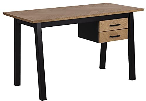 AC Design Furniture Brett Schreibtisch, H: 75 x B: 130 x T: 60 cm, Eiche/Schwarz, Eiche/Metall, 1 Stk.