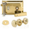 XFORT Premium Range 6x 4 Traditional Brass Rim Lock Set with Polished Brass Rim Knob, Surface Door Lock with Latch, Shed Lock with Key, Vintage Garden Gate Lock, for External Sheds, Gate or Doors