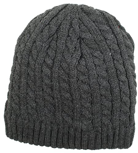 Atano Herren Strickmütze mit Zopfmuster und warmem Plüschfutter, anthrazit, Einheitsgröße