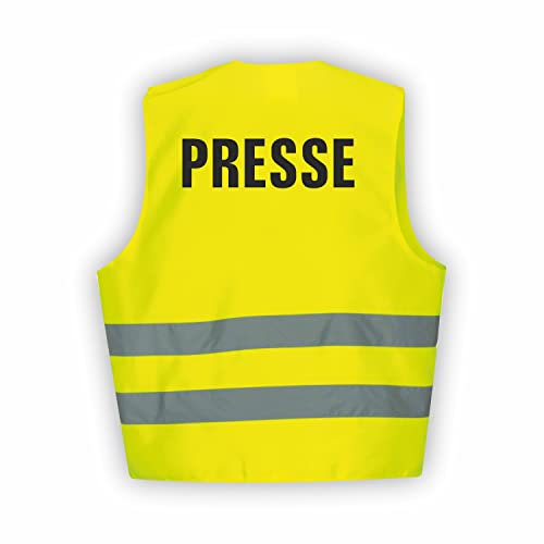 Fassbender-Druck WARNWESTEN - Sicherheitsweste GELB Warnweste nach EN ISO 20471 zertifiziert - Warn Weste PRESSE - Unisex mit hochwertigem Reflektorstreifen (GELB I M/L I 1St.)