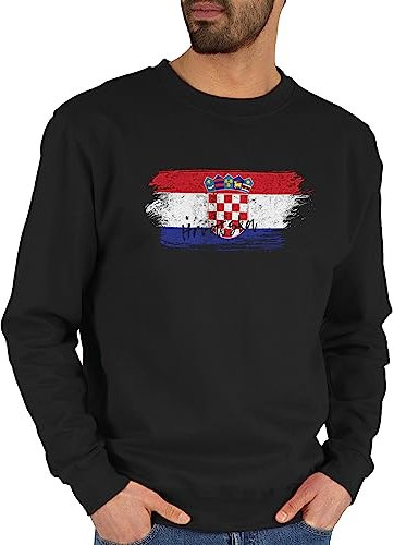 Sweater Pullover Sweatshirt Herren Damen - Fußball EM WM - Kroatien Vintage - L - Schwarz - länder croatia pulli country croatian europameisterschaft hrvatska fussball kroatisch fu ball kroatische