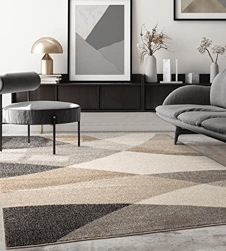 the carpet Pearl Moderner Dichter Kurzflor Wohnzimmer Schlafzimmer Teppich, Konturenschnitt, Geometrische Muster, Wellenmuster, Beige, 160 x 220 cm