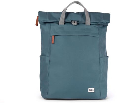 ROKA Finchley Roll Top Backpack for Women & Men - Medium Canvas Rucksack w/Magnetic Closure & Multi Pockets for Work, School, Travel - Airforce Blue