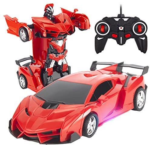 TWODNBD Auto da telecomando, telecomando trasforma auto 360 stuntman rotante rotante a deformazione 1:18 un bottone deformazione in Robot, regalo per bambini - rosso