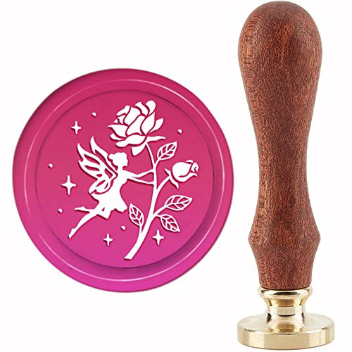 craspire Fee Wachssiegel Stempel Rose Siegelwachs Stempel Blume 30 mm/1.18 Zoll Abnehmbarer Messingkopf Siegelstempel Mit Holzgriff Für Einladungen Karten Geschenkverpackung