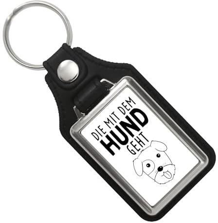 speecheese Die mit dem Hund geht Schlüsselanhänger mit Kunstleder-Anhänger Anhänger für den Schlüsselbund mit lustigem Hundemotiv für Hundehalter die ihren Vierbeiner über alles lieben