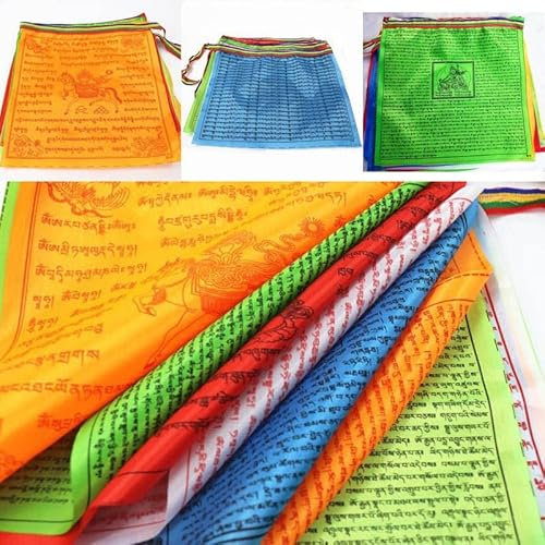 Religiöse Fahnen 5 Meter mit 20 Fähnchen (28x25 cm) | Tibetische Wimpelkette Nepal bunt rot gelb grün blau Regenbogen