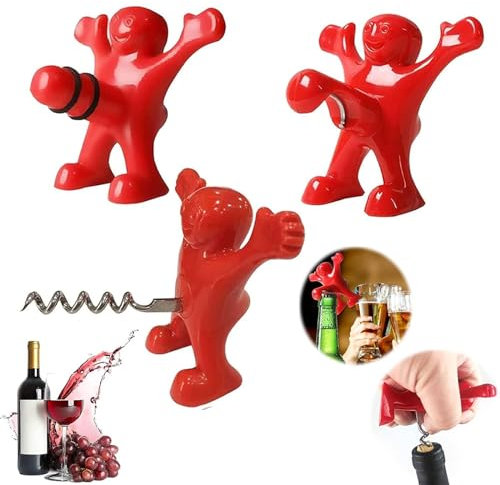 Confezione Da 3 Apribottiglie Vino, Apribottiglie Uomo Rosso, Cavatappi Divertenti, Cavatappi Natalizio, Set Cavatappi Vino per Birra per Compleanno, Natale, Vacanze, Regali Divertenti Uomo