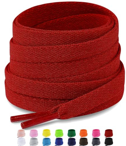 Puzeam 2 Paia Lacci Scarpe Piatti Colorati (16 Colori), Lacci per Scarpe Larghi da 8mm per Sneakers, Ginnastica, Sportive, Resistenti Stringhe - Rosso 140
