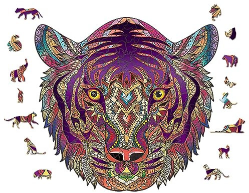 AthlChamp Holzpuzzle für Erwachsene und Kinder, magische Holzpuzzle in Tierform, einzigartig geformte Puzzleteile, 26 x 27.4 cm, 214 Teile, Roter Tiger, Medium