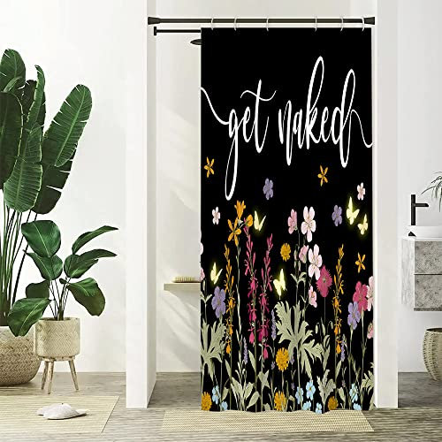 Uiiooazy Duschvorhang 90x180cm, Duschvorhang Schmal Anti Schimmel Abstrakt Grüne Blätter Bunt Blumen Schmetterling Klein Duschvorhänge Wasserdicht Polyester Stoff Waschbar Bad Vorhang mit 6 Haken