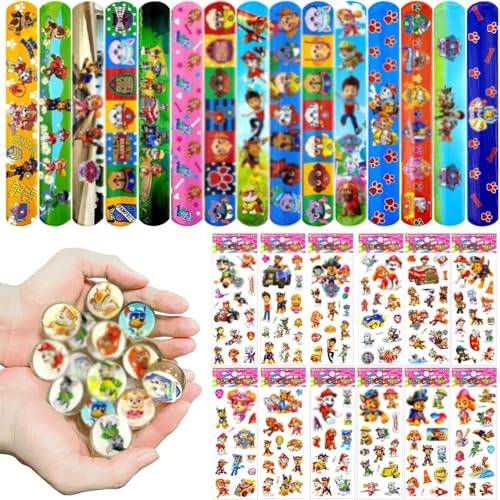 MERAYAS 15 Stück Schnapparmband kinder,12 Blatt Aufkleber Kinder,12 Stück Hüpfbälle für Kinder,Mitgebsel Kindergeburtstag,Kinder Slap Armband,Spielzeug Set,Kindergeburtstag Party Dekoration