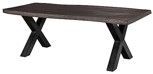 MASSIVMOEBEL24.DE | Freeform 5 - Baumtisch aus Mangoholz - grau lackiert | X-Beine in anthrazit glänzend | 240x100x77 | Massivholztisch Baumkantentisch Esstisch