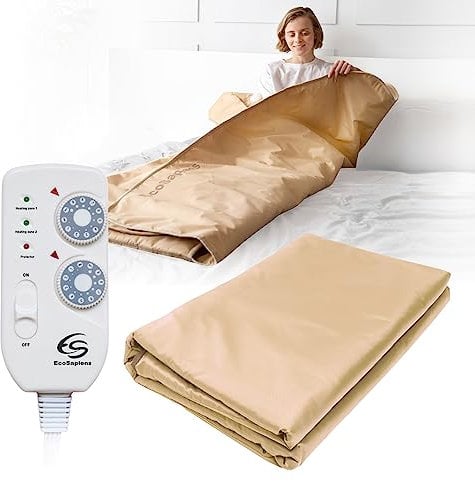 Manta Térmica SPA Infrarroja 180x220 cm, 2 Zonas de Calor con Control Remoto, Sauna Portátil en Casa, Terapia Infrarroja, Desintoxicación Corporal, Antienvejecimiento, Máquina de Belleza