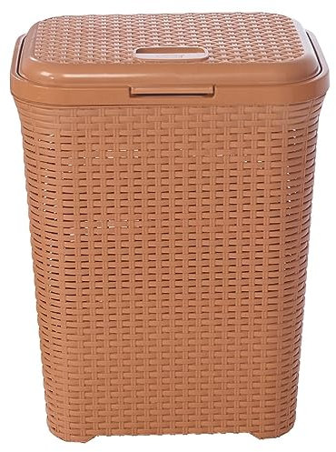 URBNLIVING 55L Plastic Rattan Dirty Laundry Clothes Washing Bin Basket Storage Organiser (Beige)