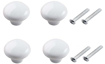 Yesmin 4 Pcs Colored Ceramic Drawer Handles,Cute Cabinet Handles,Wardrobe Door Single Hole,Bedroom,Living Room,Kitchen Furniture-White