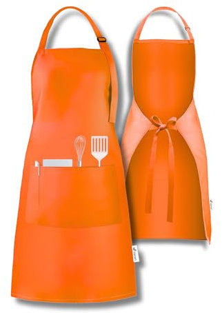 Viamart® - Professionelle Küchenschürze - Kochschürze - BBQ Schürze - Verstellbare Schnalle, Lange Bänder und 3 Praktische Taschen - Damen & Herren - Einheitsgröße - Waschbar bei 60°