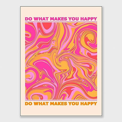 BNGFDV Retro Waves Pink Orange Do What Makes You Happy Canvas Wall Art Funky Trendy Grainy Gradient Poster for Room Aesthetic Inspirational Quotes Abstract Minimalist Prints Decor 40,6 x 61 cm