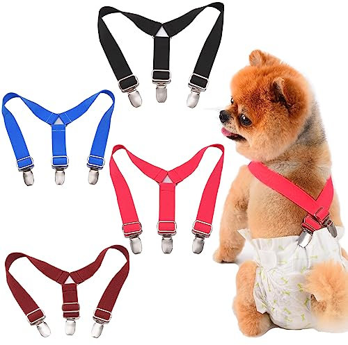 TESSVEYA 4 Stück Hundewindel-Hosenträger, Hundewindeln Hosenträger Bauchbänder Hundegeschirr Halten Windel an Ihrem Hund für kleine, mittelgroße und große Hunde (Schwarz & Rot & Blau, M)