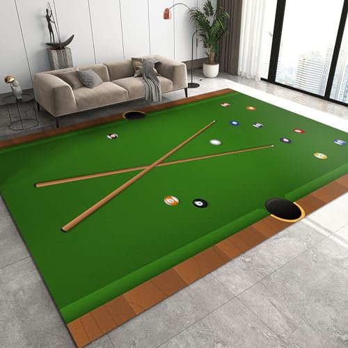 MELABE Retro-Sport-Billardtisch In Grün Teppiche Groß Teppiche, Buntes Billardkugel-Queue Kurzflor Weich Maschinenwaschbar Waschbar, Für Schlafzimmer Wohnzimmer Zimmer Dekor rutschfeste 180 x 280cm