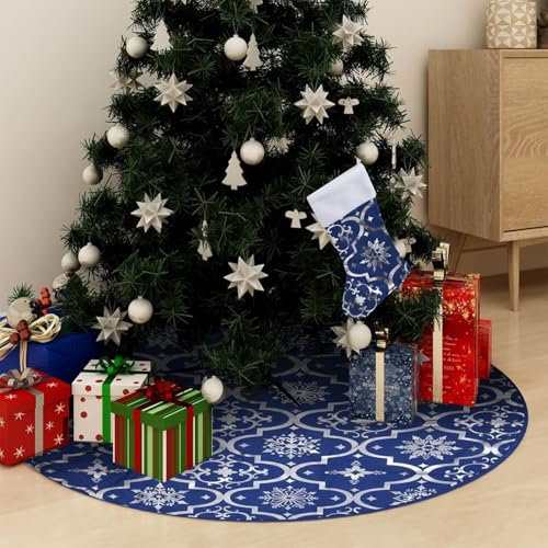 ZEYUAN Luxus-Weihnachtsbaumdecke mit Socke, Deko Weihnachtsbaum, Baumdecke Weihnachtsbaum, Christbaum Decke, Weihnachtsbaumrock, Blau 90 cm Stoff