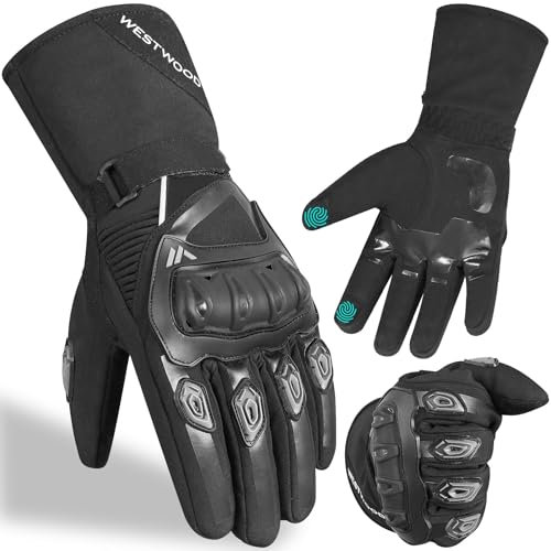 WESTWOOD FOX Gants de Moto d'hiver pour Hommes et Femmes, Gants de Moto imperméables, écran Tactile, légers, de Protection Chauds pour BMX, ATV, UTV, VTT (Noir, M)