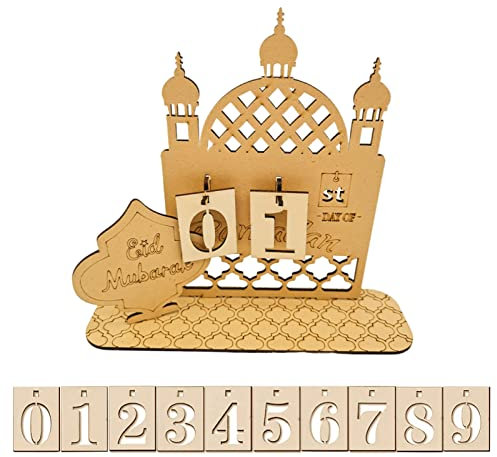 ACAREY Ramadan Kalender, Ramadan Deko Kalender, DIY Ramadan Dekoration Aus Holz Countdown-Kalender Ornament Gebet Ramadan Eid Mubarak Deko Wohnzimmer Ramadan Geschenke Für Kinder, Familie (A)
