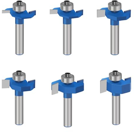 6Pcs 1/4 Inch Shank Rabbet Router Bits, 1/4-Inch Shank T-Slot Rabbet Router Bits for Wood Grooving(1/2, 3/8, 5/16, 1/4, 5/32, 1/8)
