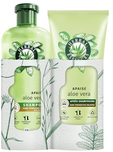 HERBAL ESSENCES - Sans Sulfate - Shampoing 250ml + Après-Shampoing 200 ml - Apaise, Hydrate, Nettoie et Nourrit Les Cheveux Très Secs - Parfum Jasmin, Sans Silicone ni Sulfate - Végan