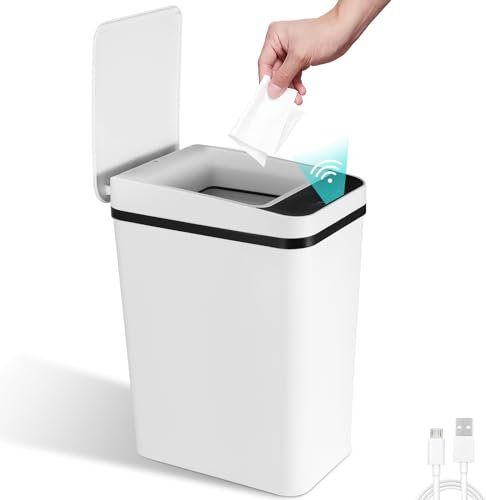 LIFEJXWEN Poubelle Automatique avec Capteur 12 L, Poubelle sans Contact, Poubelle de Cuisine, Corbeille à Papier, Capteur Manuel Et Capteur de Coups de Pied, sans Bruit, Résistante à L'humidité