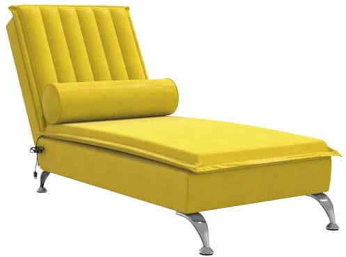 vidaXL Massage Chaiselongue mit Nackenrolle, Liegesessel mit Sperrholzlatten Metallbeine, Relaxliege für Wohnzimmer, Liegestuhl, Gelb Samt
