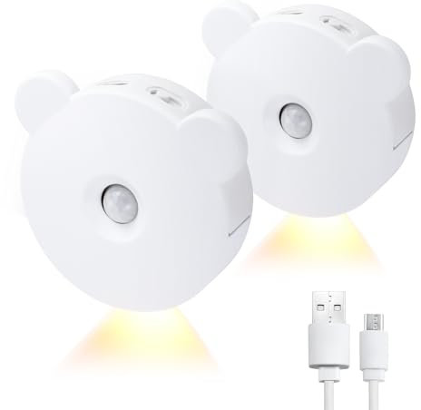 Wetry Child Night Light Motion Sensor Night Light Batter Powered Stick-On Wall Lights for Bedroom Kitchen Hallway Stairs, Energy Efficient, Compact, 2 Pack